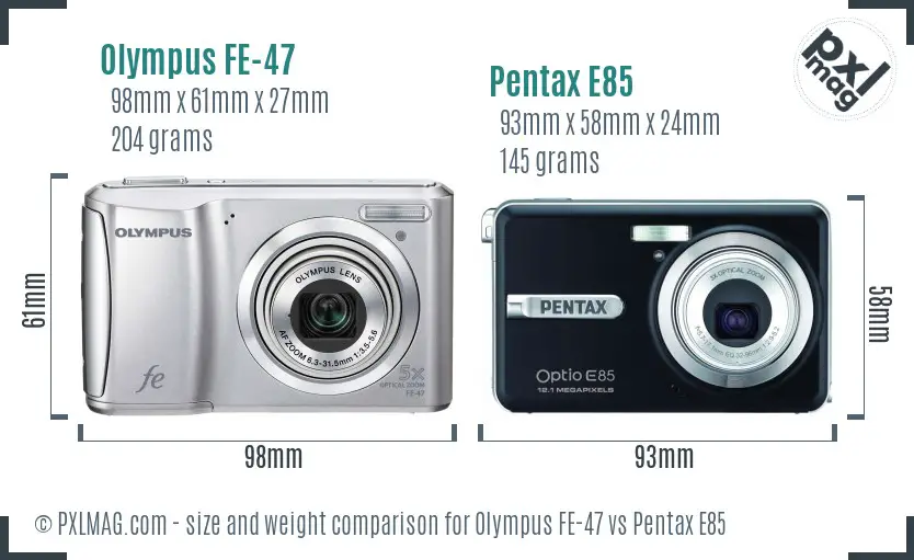 Olympus FE-47 vs Pentax E85 size comparison