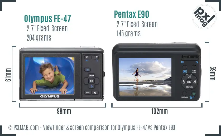 Olympus FE-47 vs Pentax E90 Screen and Viewfinder comparison