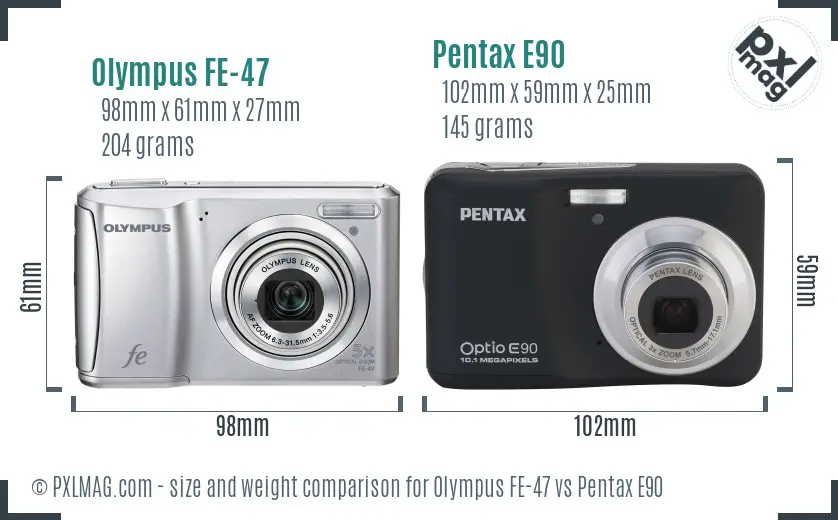 Olympus FE-47 vs Pentax E90 size comparison