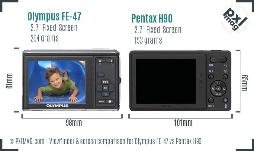 Olympus FE-47 vs Pentax H90 Screen and Viewfinder comparison