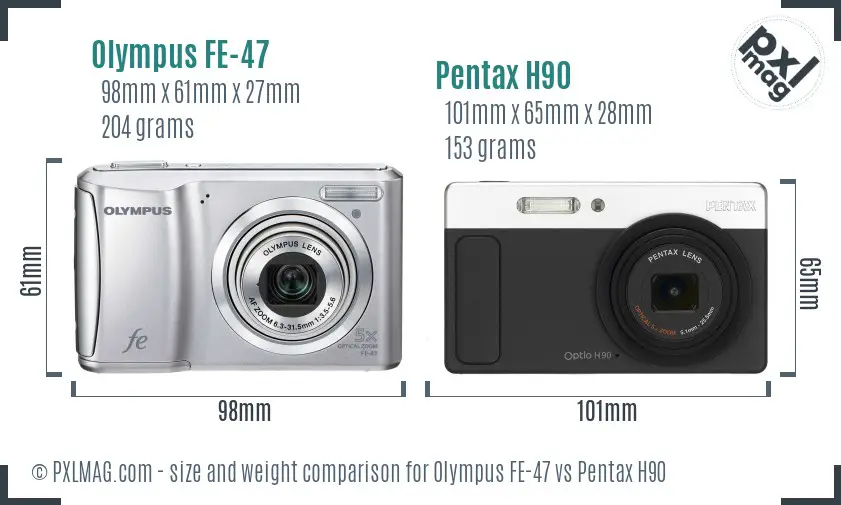 Olympus FE-47 vs Pentax H90 size comparison