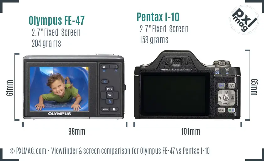 Olympus FE-47 vs Pentax I-10 Screen and Viewfinder comparison