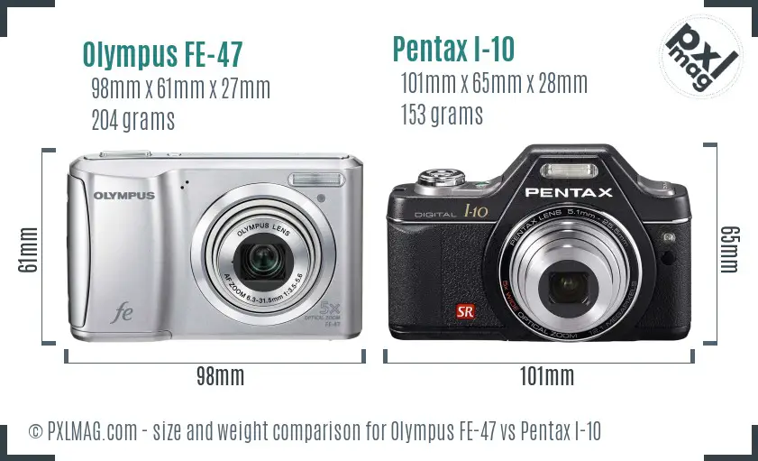 Olympus FE-47 vs Pentax I-10 size comparison