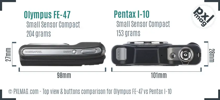 Olympus FE-47 vs Pentax I-10 top view buttons comparison