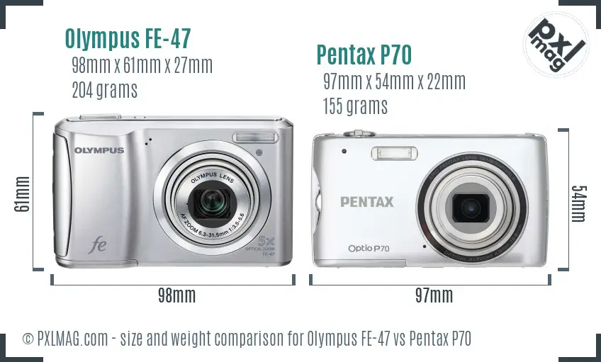 Olympus FE-47 vs Pentax P70 size comparison
