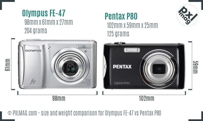 Olympus FE-47 vs Pentax P80 size comparison