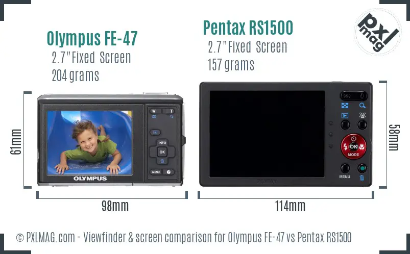 Olympus FE-47 vs Pentax RS1500 Screen and Viewfinder comparison
