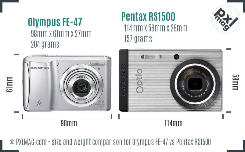 Olympus FE-47 vs Pentax RS1500 size comparison