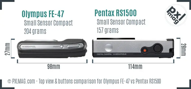 Olympus FE-47 vs Pentax RS1500 top view buttons comparison