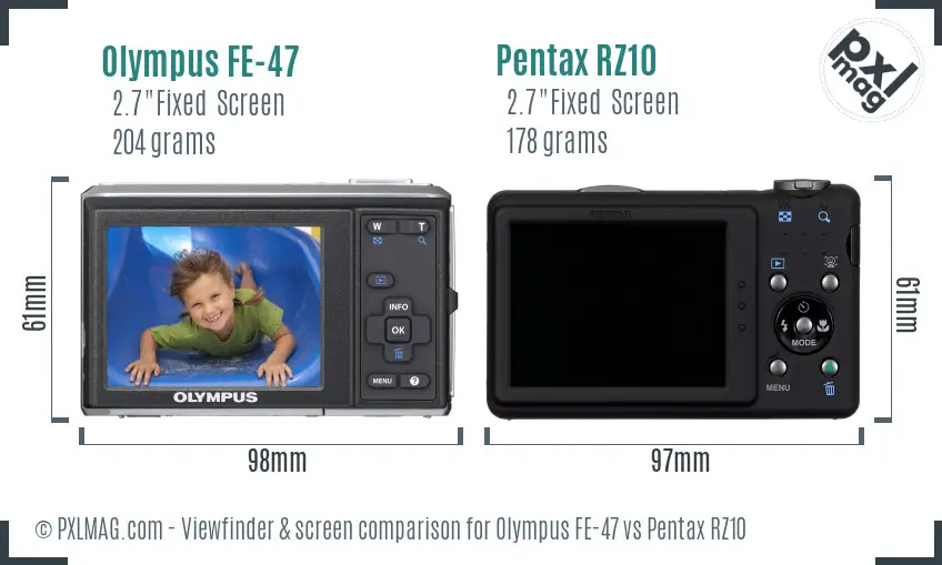 Olympus FE-47 vs Pentax RZ10 Screen and Viewfinder comparison
