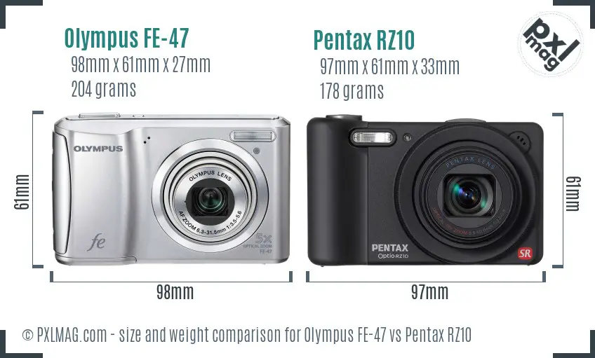 Olympus FE-47 vs Pentax RZ10 size comparison