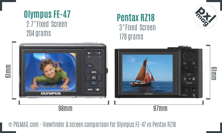 Olympus FE-47 vs Pentax RZ18 Screen and Viewfinder comparison