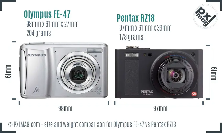 Olympus FE-47 vs Pentax RZ18 size comparison