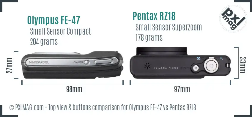 Olympus FE-47 vs Pentax RZ18 top view buttons comparison