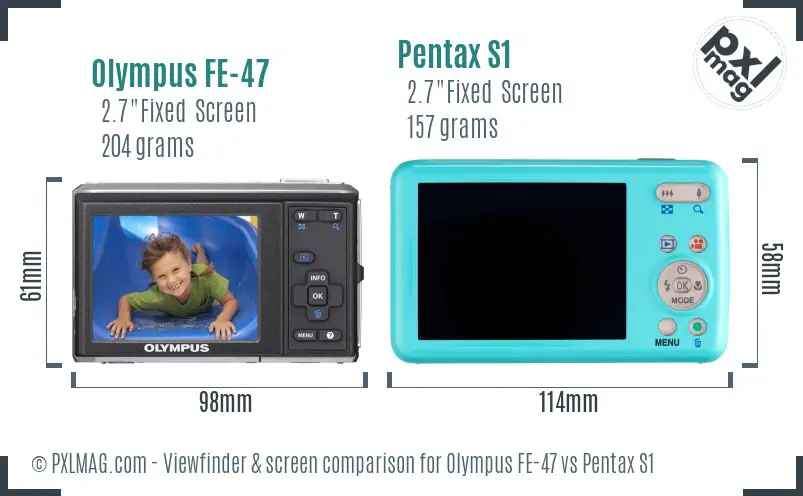 Olympus FE-47 vs Pentax S1 Screen and Viewfinder comparison