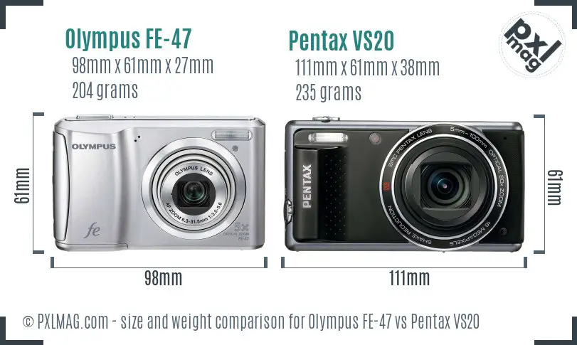 Olympus FE-47 vs Pentax VS20 size comparison