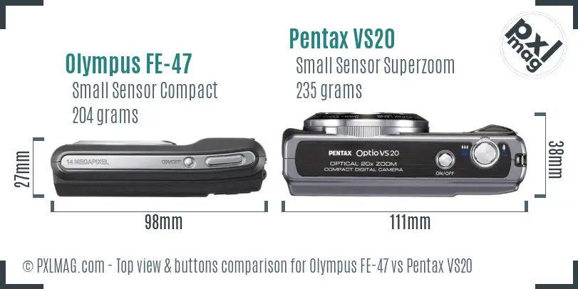 Olympus FE-47 vs Pentax VS20 top view buttons comparison