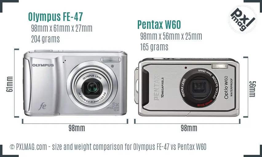 Olympus FE-47 vs Pentax W60 size comparison