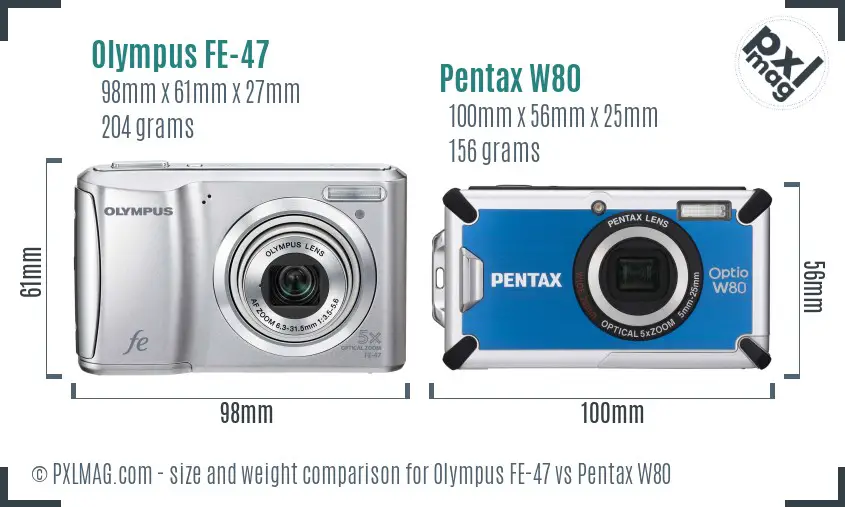 Olympus FE-47 vs Pentax W80 size comparison