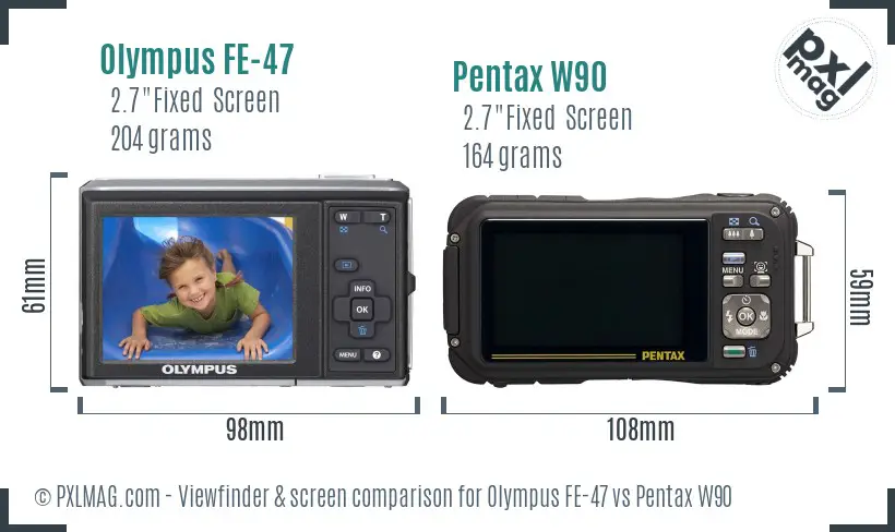 Olympus FE-47 vs Pentax W90 Screen and Viewfinder comparison