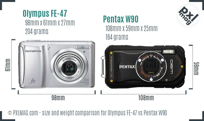 Olympus FE-47 vs Pentax W90 size comparison
