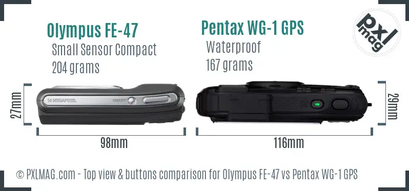 Olympus FE-47 vs Pentax WG-1 GPS top view buttons comparison
