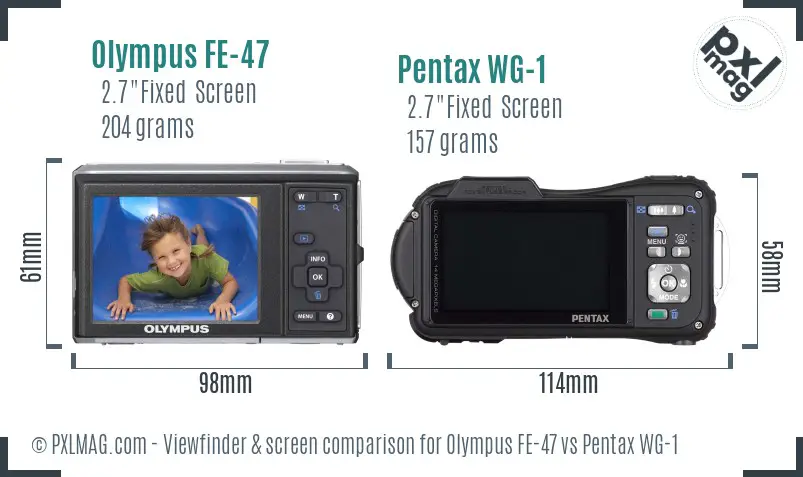Olympus FE-47 vs Pentax WG-1 Screen and Viewfinder comparison