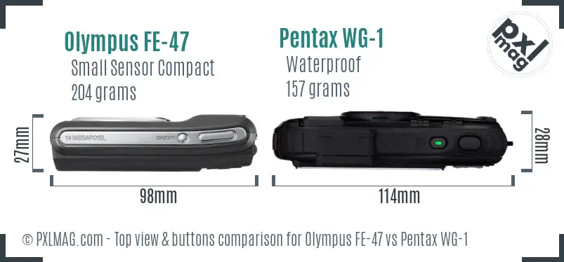 Olympus FE-47 vs Pentax WG-1 top view buttons comparison