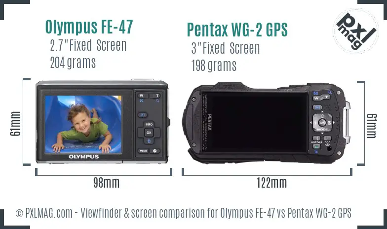 Olympus FE-47 vs Pentax WG-2 GPS Screen and Viewfinder comparison