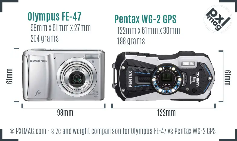 Olympus FE-47 vs Pentax WG-2 GPS size comparison
