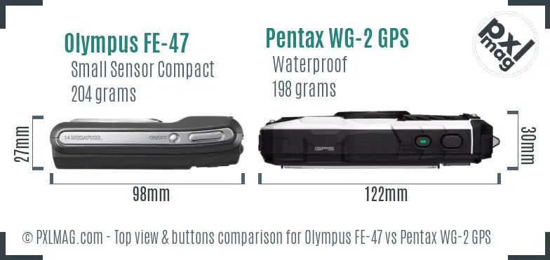 Olympus FE-47 vs Pentax WG-2 GPS top view buttons comparison