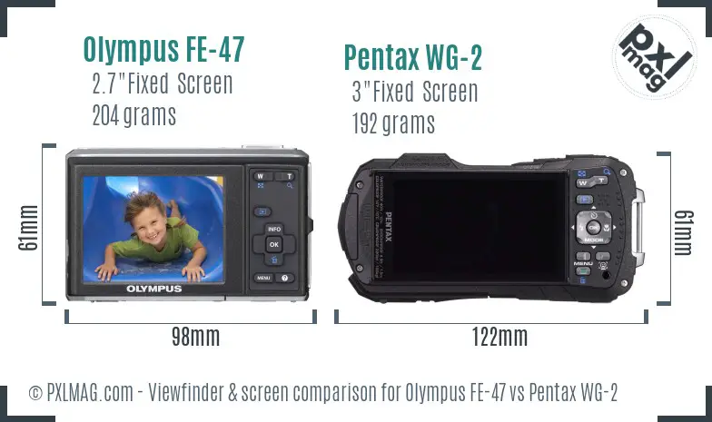 Olympus FE-47 vs Pentax WG-2 Screen and Viewfinder comparison