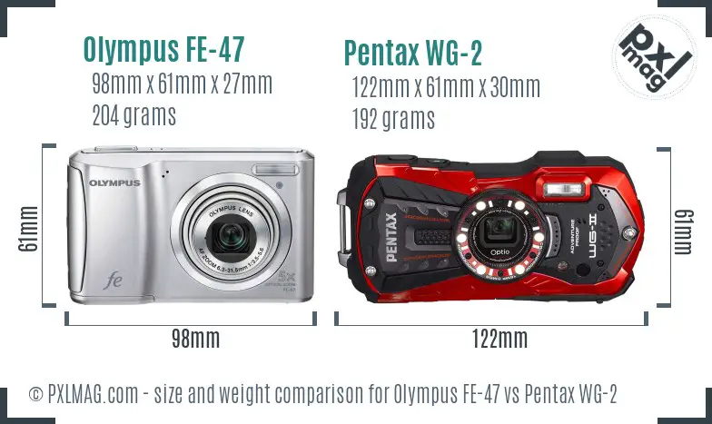 Olympus FE-47 vs Pentax WG-2 size comparison