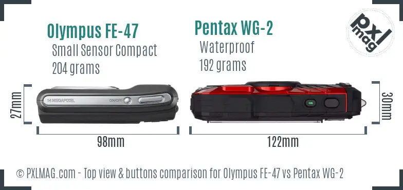 Olympus FE-47 vs Pentax WG-2 top view buttons comparison