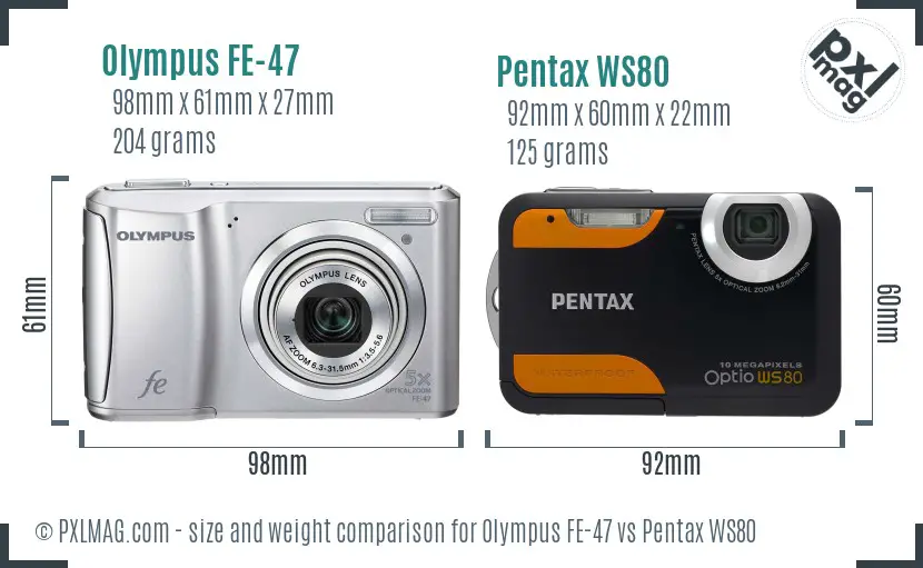 Olympus FE-47 vs Pentax WS80 size comparison