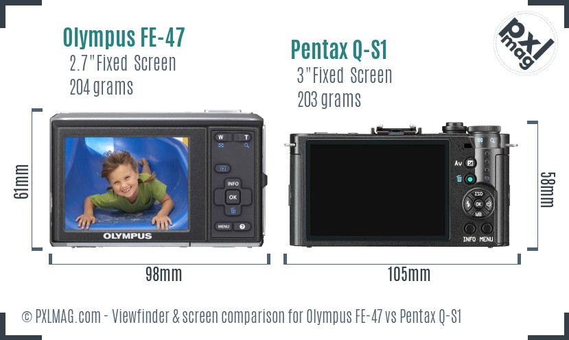 Olympus FE-47 vs Pentax Q-S1 Screen and Viewfinder comparison