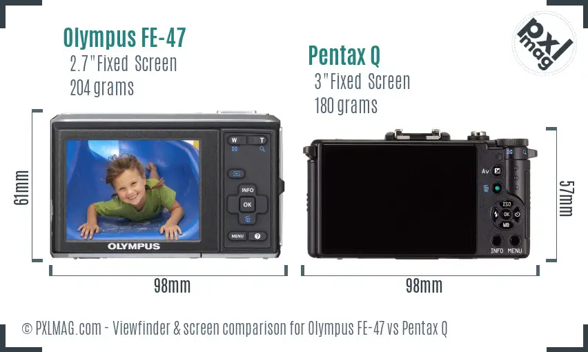 Olympus FE-47 vs Pentax Q Screen and Viewfinder comparison
