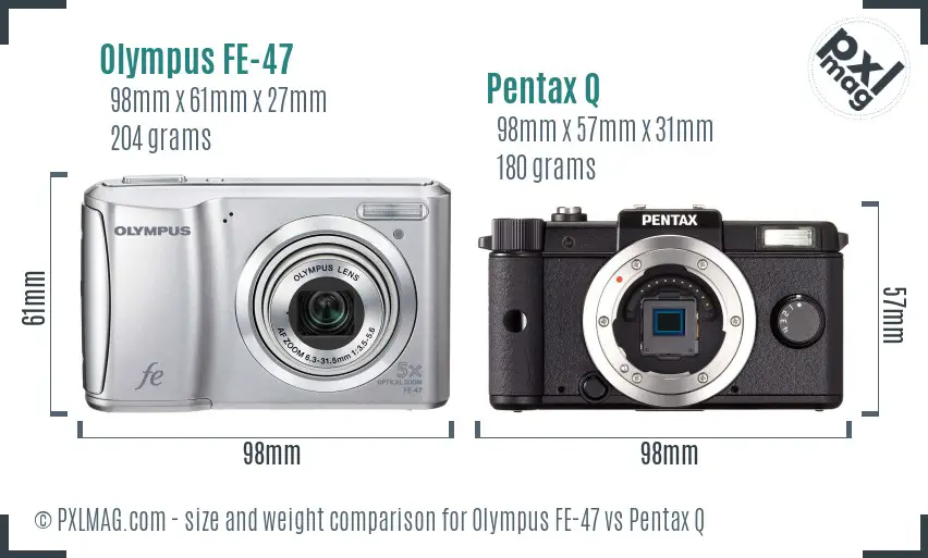 Olympus FE-47 vs Pentax Q size comparison