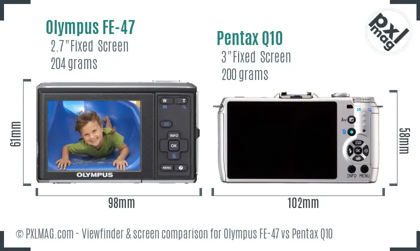 Olympus FE-47 vs Pentax Q10 Screen and Viewfinder comparison