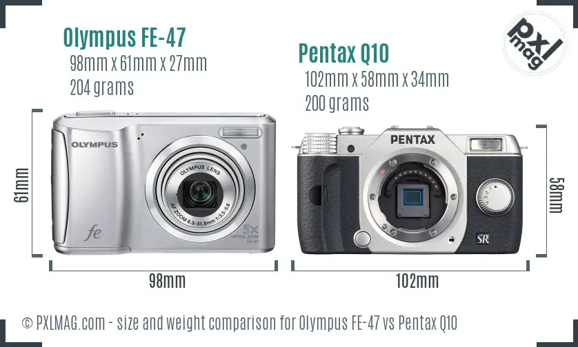 Olympus FE-47 vs Pentax Q10 size comparison