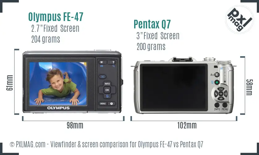Olympus FE-47 vs Pentax Q7 Screen and Viewfinder comparison