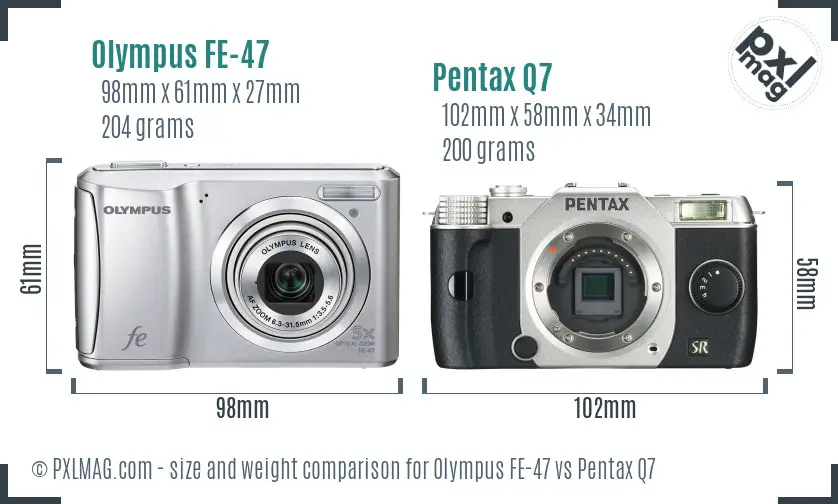 Olympus FE-47 vs Pentax Q7 size comparison