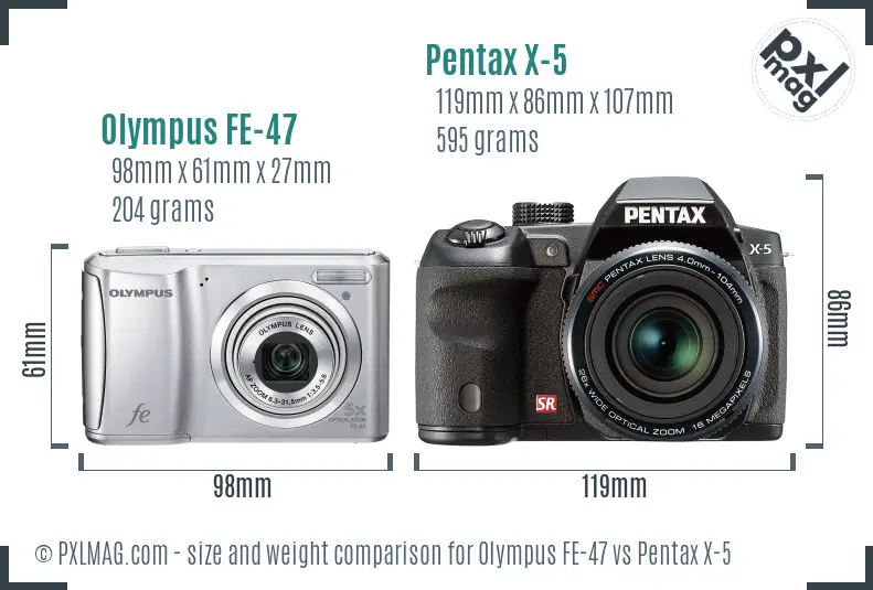 Olympus FE-47 vs Pentax X-5 size comparison Olympus FE-47 vs Pentax X-5 size comparison