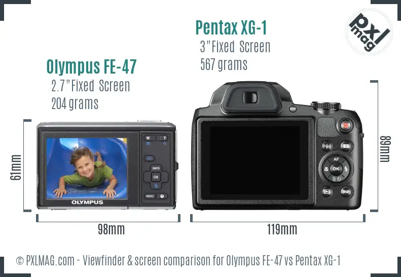 Olympus FE-47 vs Pentax XG-1 Screen and Viewfinder comparison