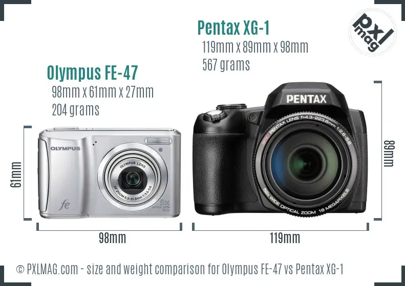 Olympus FE-47 vs Pentax XG-1 size comparison