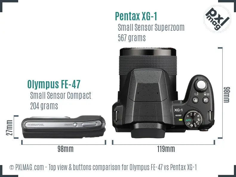 Olympus FE-47 vs Pentax XG-1 top view buttons comparison