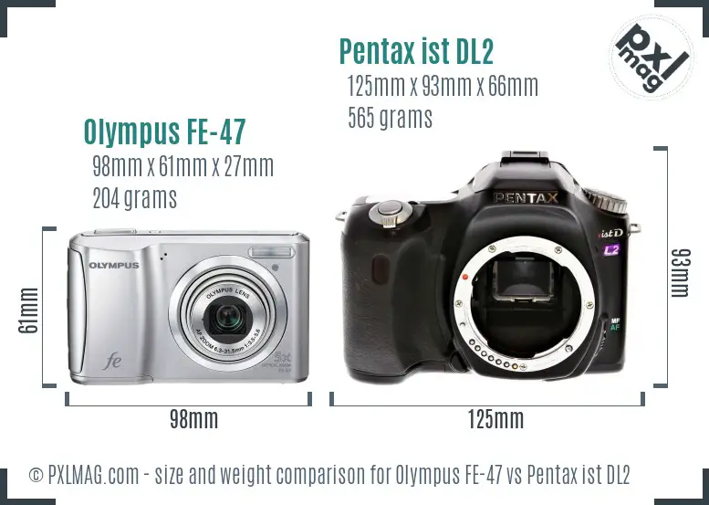 Olympus FE-47 vs Pentax ist DL2 size comparison