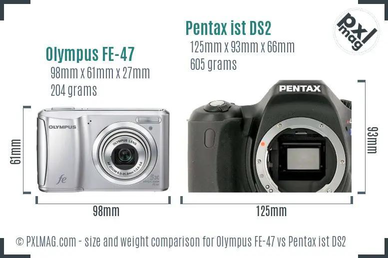 Olympus FE-47 vs Pentax ist DS2 size comparison