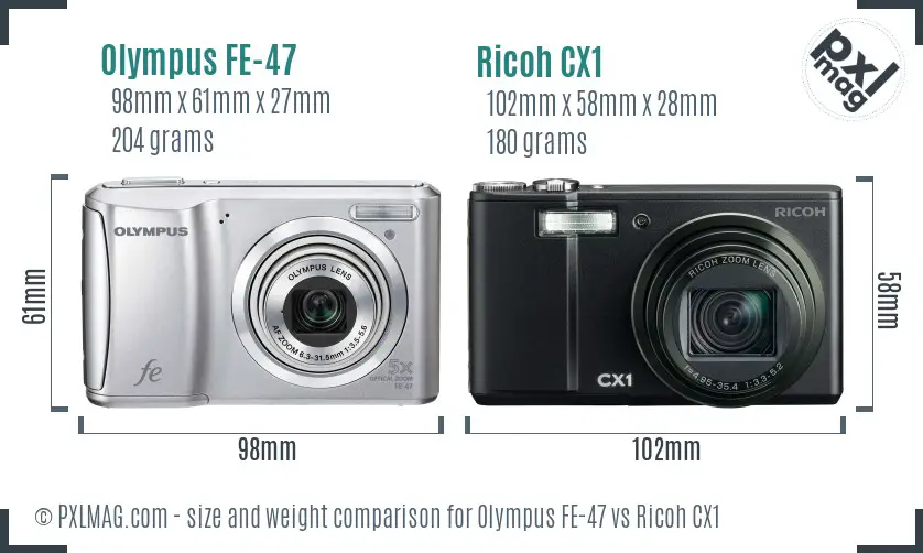 Olympus FE-47 vs Ricoh CX1 size comparison