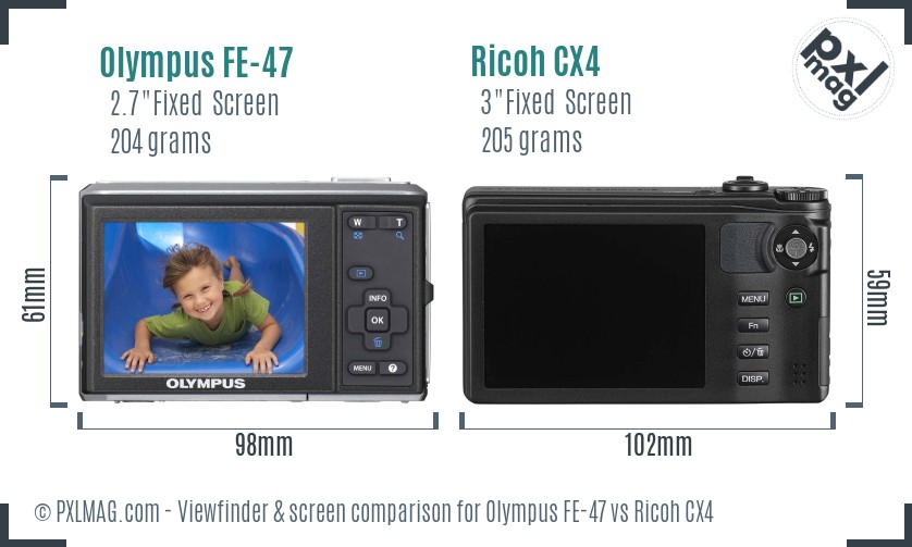 Olympus FE-47 vs Ricoh CX4 Screen and Viewfinder comparison